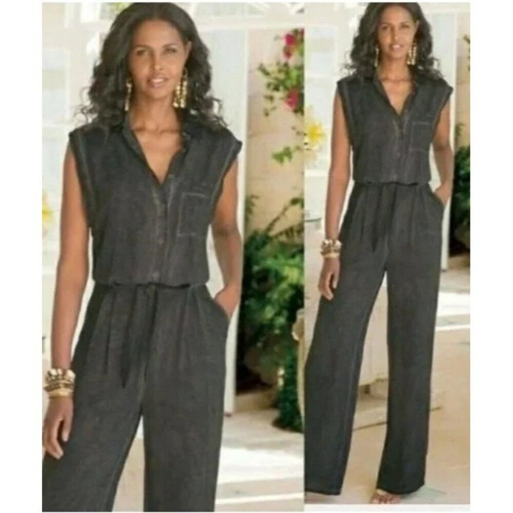 Soft Surroundings Camilla Front Tie Pockets Jumpsuit Grey Size XS Woman’s - Picture 7 of 7